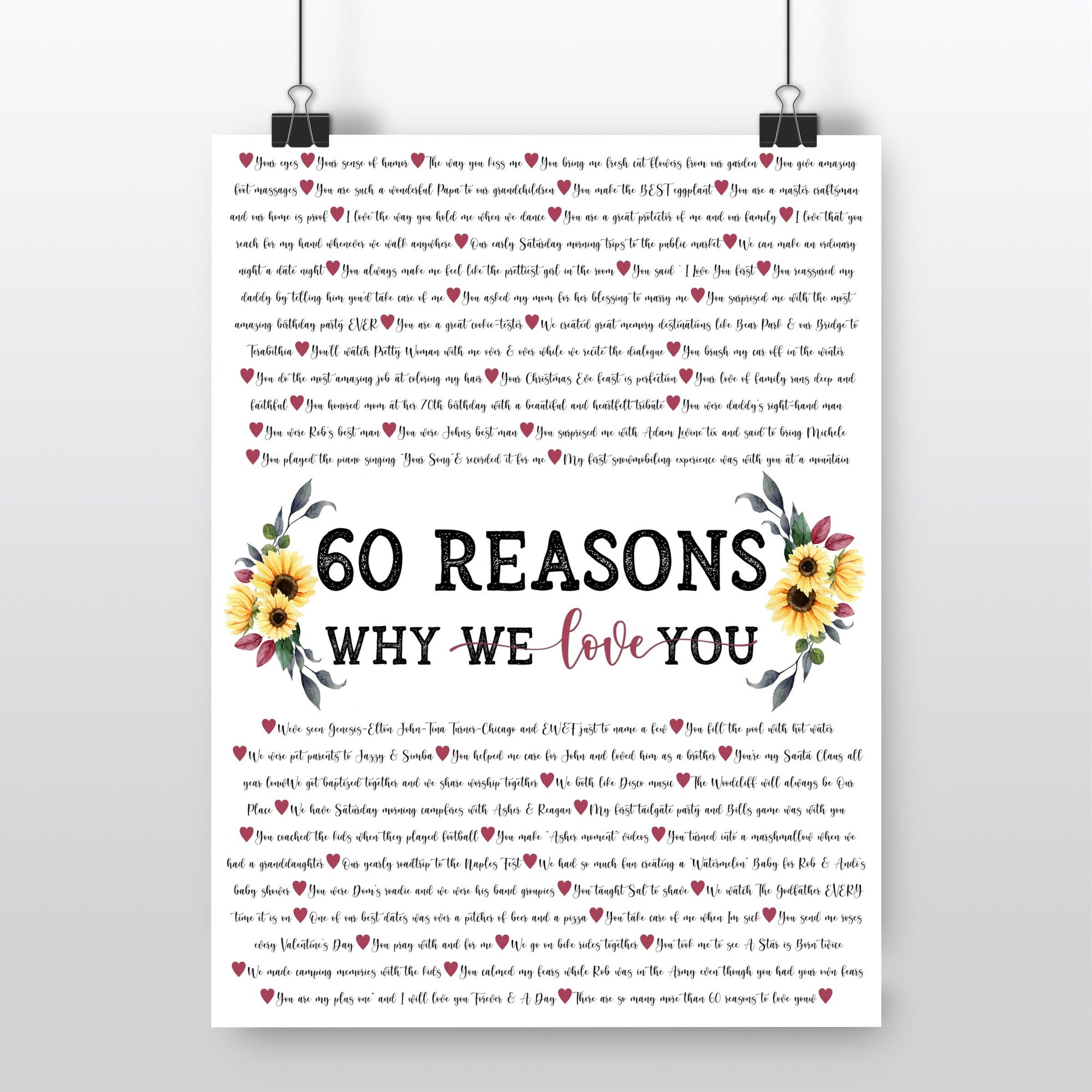 Custom 60th Birthday Gift for MOM, for Women, for Mum, 60 Reasons